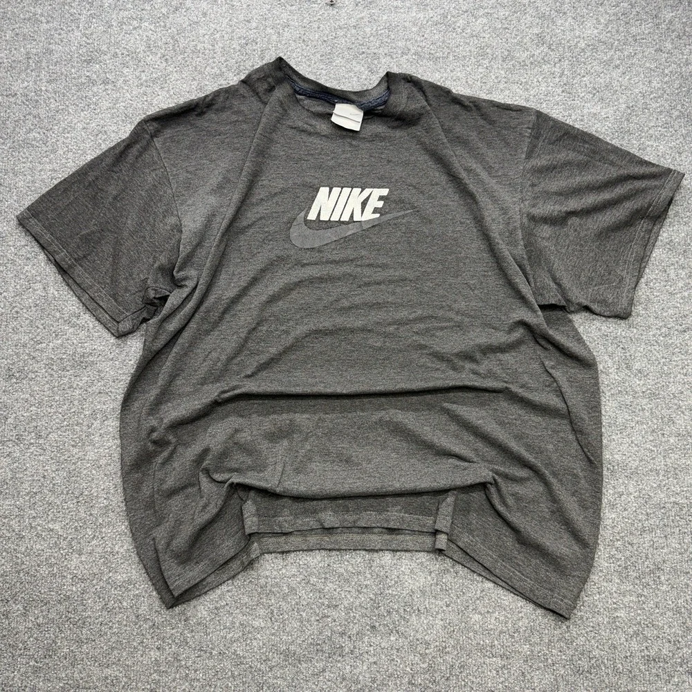 Vintage Y2K Nike T Shirt Men's Dark Gray Faded Gray Tag Center Swoosh XL